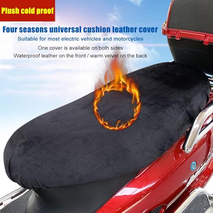 Black breathable PU leather motorcycle seat cover with anti-slip cushion and waterproof protection for motorcycle seats.