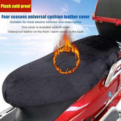 Black breathable PU leather motorcycle seat cover with anti-slip cushion and waterproof protection for motorcycle seats.