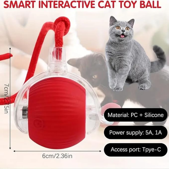 Indoor cat toy by 22927 featuring a rolling ball with tail and bird sound, USB rechargeable, automatic rotation for playful cats.