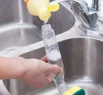 Refillable liquid sponge and brush set for cleaning, featuring durable scrub sponges and versatile brushes in a compact design.