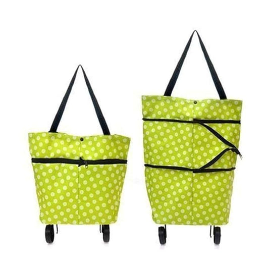 Multicolor folding shopping bag with wheels, reusable trolley cart by 22927, compact and foldable for easy shopping trips.