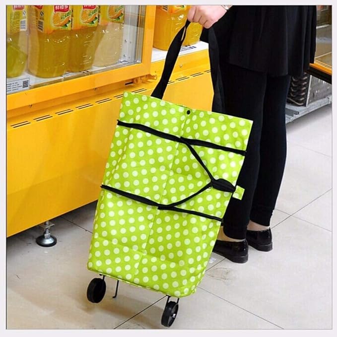 Colorful 22927 trolley bag with wheels, foldable shopping cart and reusable shopping bag for convenient grocery hauling.
