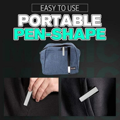 Pen-shaped phone holder with 6-in-1 screwdriver set, compact multifunctional tech tool and utensil organizer in black.