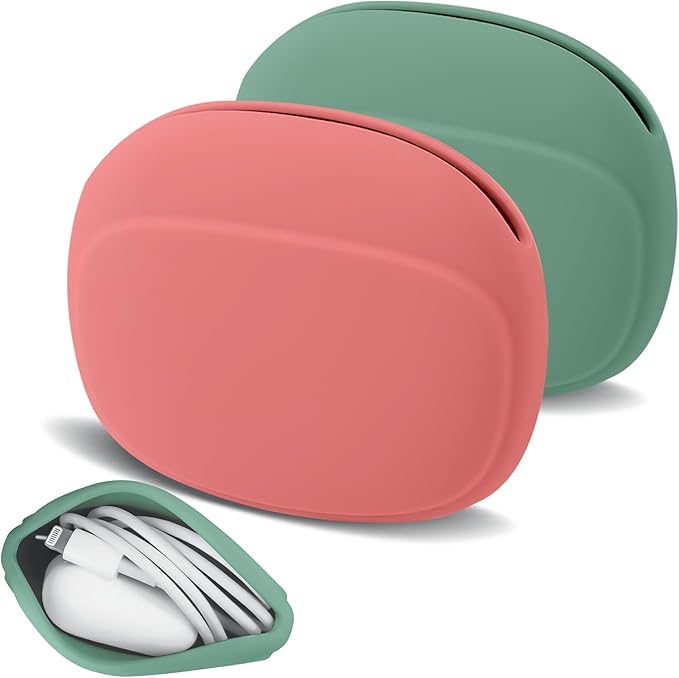 Multicolor silicone headphone organizer and earbud case with data cable storage, portable and ideal for travel.