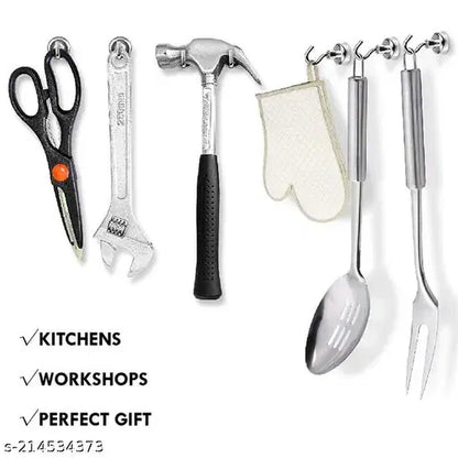 Set of six magnetic utility wall hooks from 22927, ideal for hanging kitchen, office, classroom, or garage items.