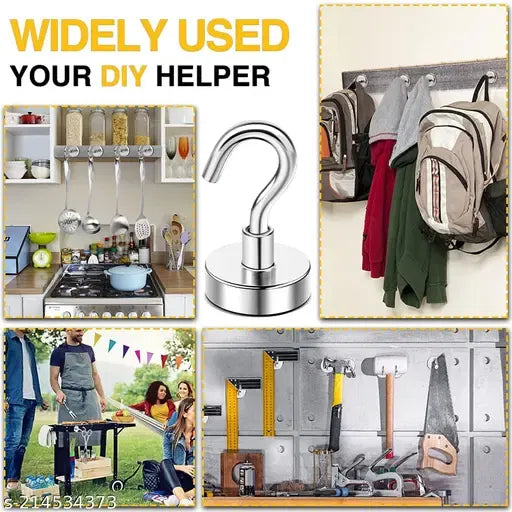 Set of six magnetic wall hooks by 22927, ideal for hanging kitchen, office, classroom, or garage items with strong magnetic grip.