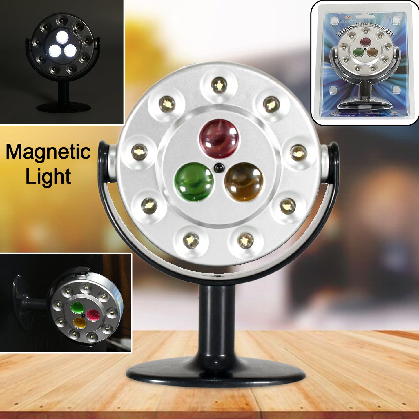 Wukusy multifunctional magnetic LED flashlight with three ultra-bright LEDs, waterproof design, battery operated, used for home decor.