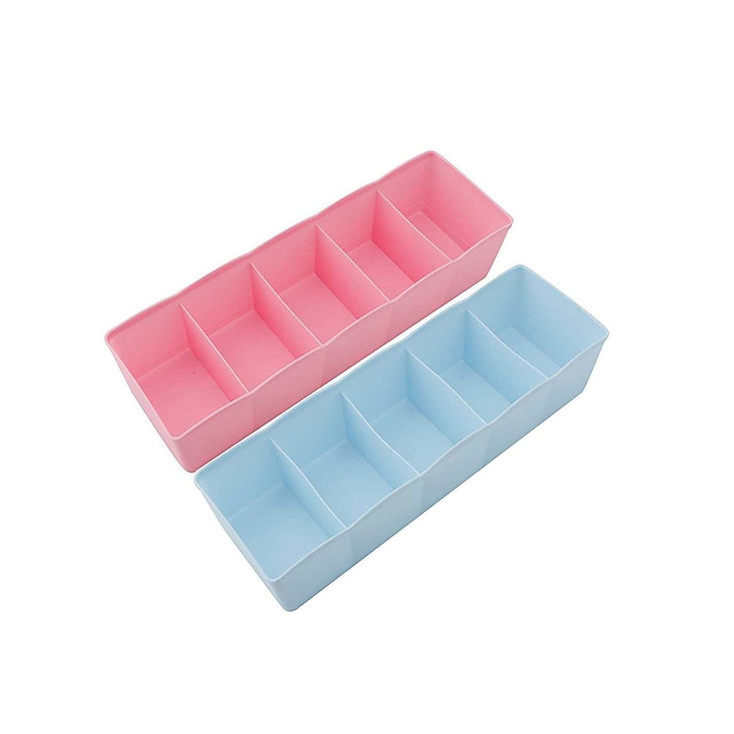 Wukusy 2-pack sock and underwear storage boxes with 5 compartments for organizing socks, handkerchiefs, and underwear in drawers.