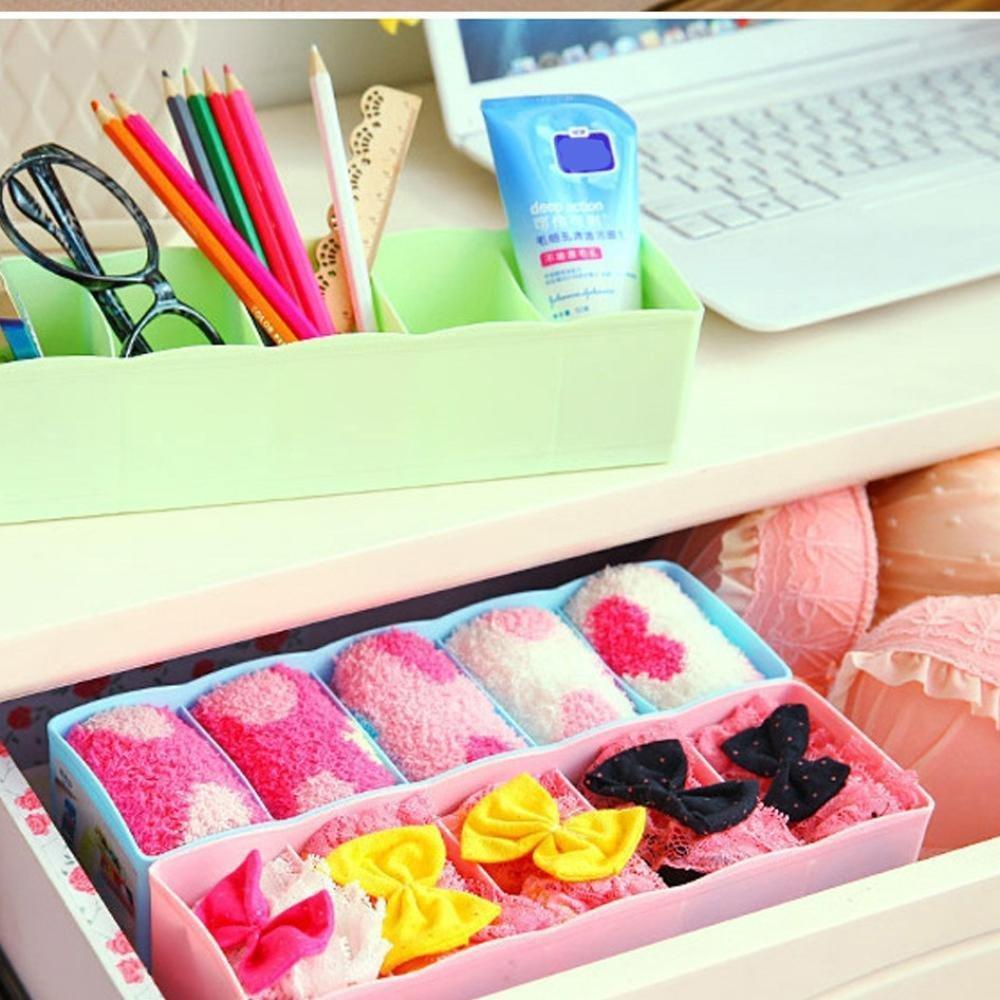 Wukusy 2-pack sock and underwear storage boxes with 5 compartments each, ideal for closet drawer organization.