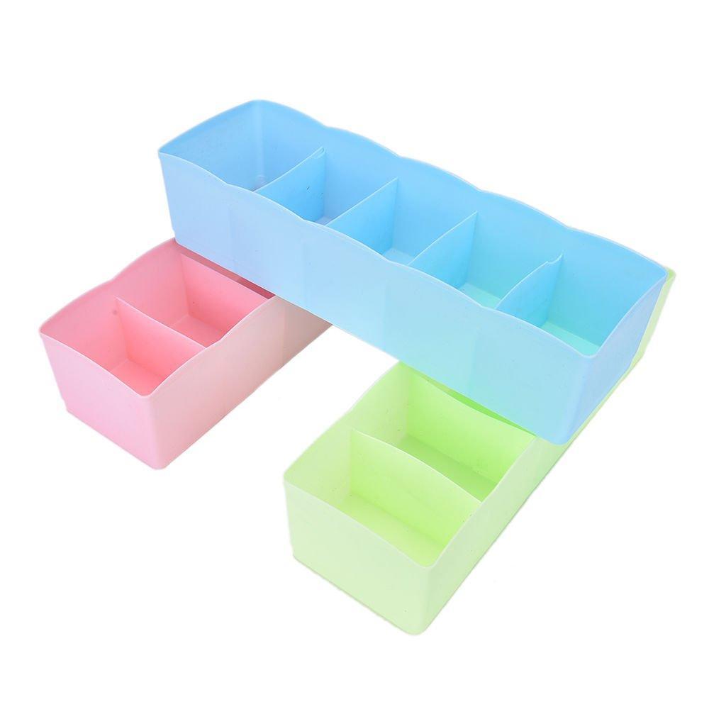 Wukusy 2-pack sock and underwear storage box with 5 compartments for organizing socks, handkerchiefs, and underwear in drawers.