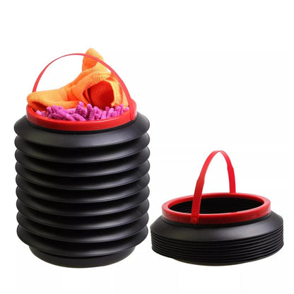 Wukusy 4L foldable car trash can and storage organizer, compact and collapsible for vehicle waste management.