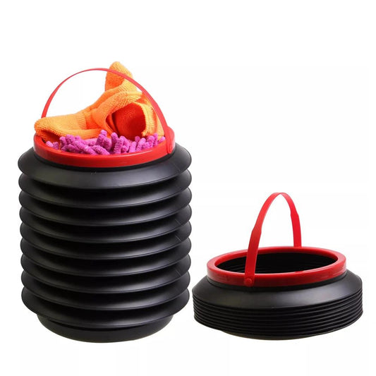 Wukusy 4L foldable car trash can and storage organizer, compact and collapsible for vehicle waste management.
