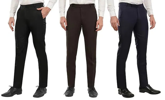 Black cotton blend boys' trousers for men, pack of 3, comfortable casual pants from 2398
