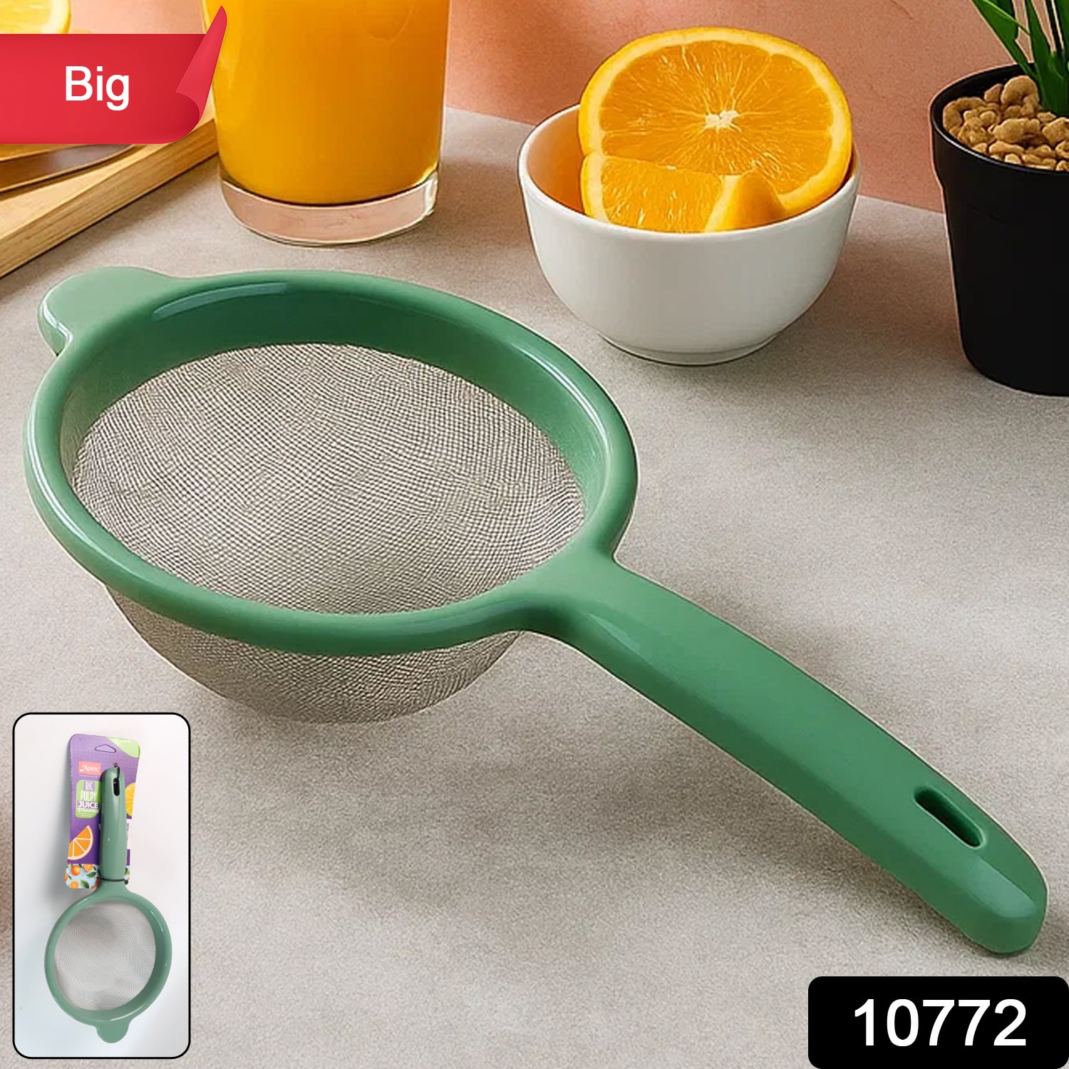 Wukusy Apex large kitchen strainer with stainless steel mesh for draining pasta and vegetables in home and kitchen use.
