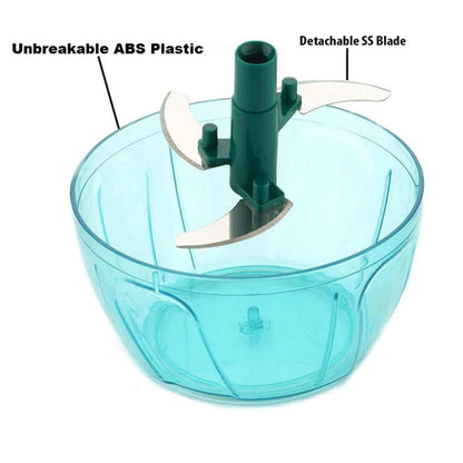 Wukusy 5959 Handy Mini Plastic Vegetable Chopper with three blades for onions, vegetables, kitchen prep, compact and easy to use.