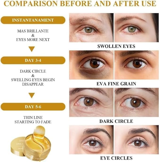 Golden eye patches by Drpshippr, under-eye collagen masks designed to reduce dark circles, puffiness, and wrinkles.