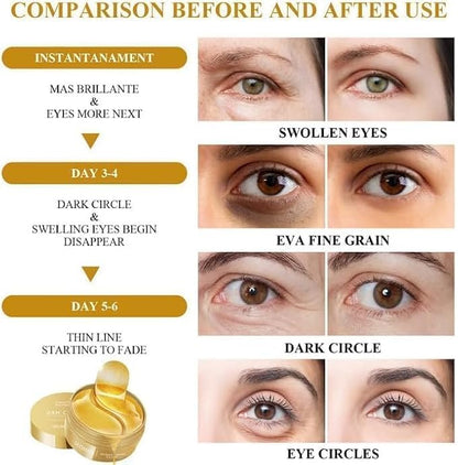 Golden eye patches by Drpshippr, under-eye collagen masks designed to reduce dark circles, puffiness, and wrinkles.