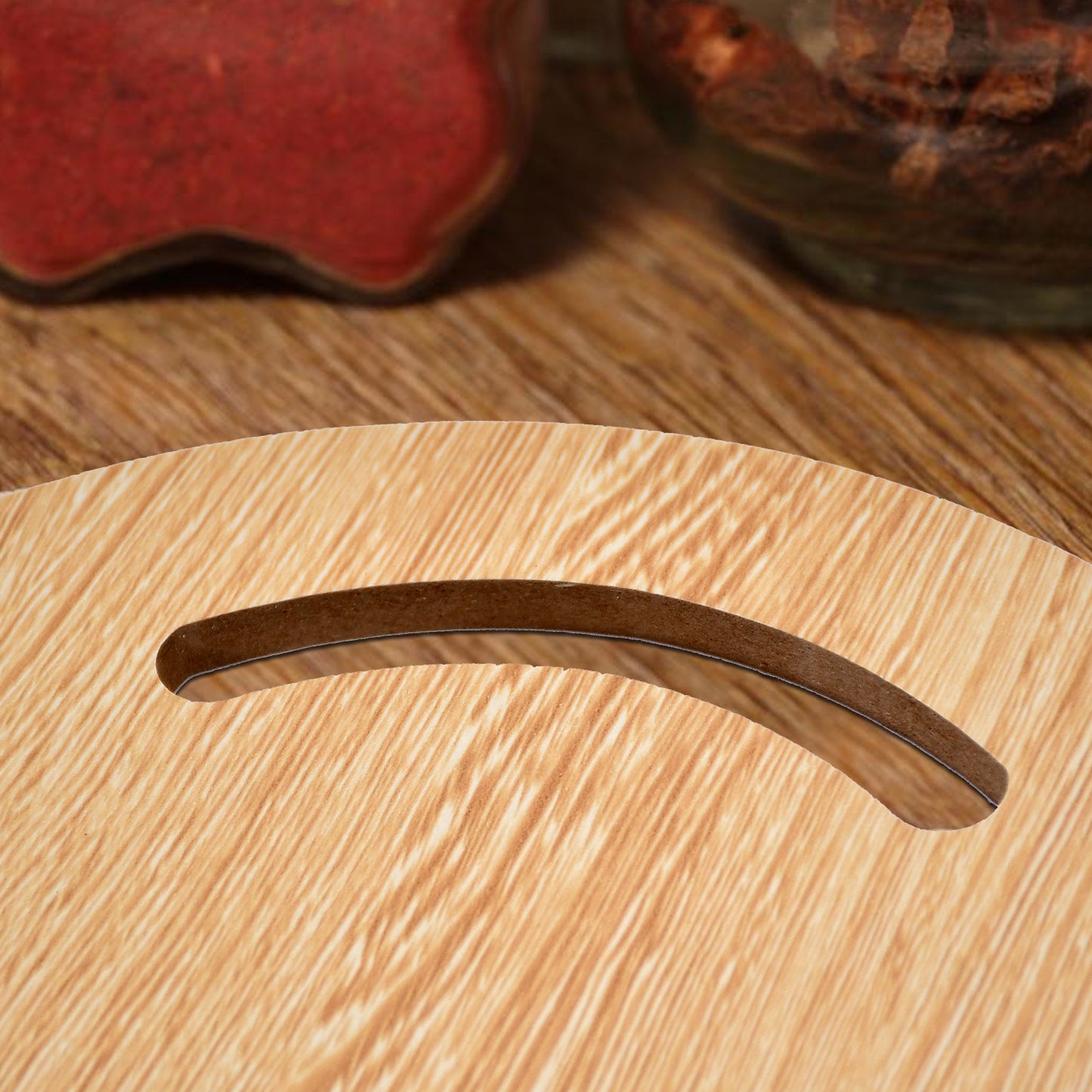 Wukusy 7123 wooden round chopping board for chopping fruit and vegetables, natural wood grain, durable kitchen tool