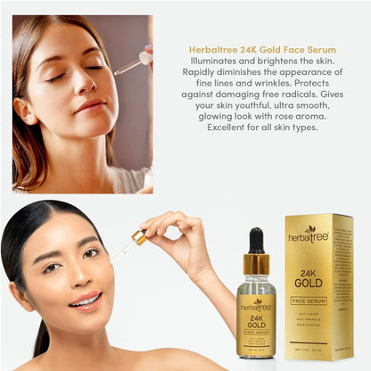 Drpshippr 24K gold face serum bottle for moisturizing, anti-aging, and anti-wrinkle skincare in a 30ml container.