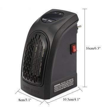 Wukusy 251 Electric Mini Handy Heater plugged into wall socket, compact 400W portable electric heater for quick room warmth.