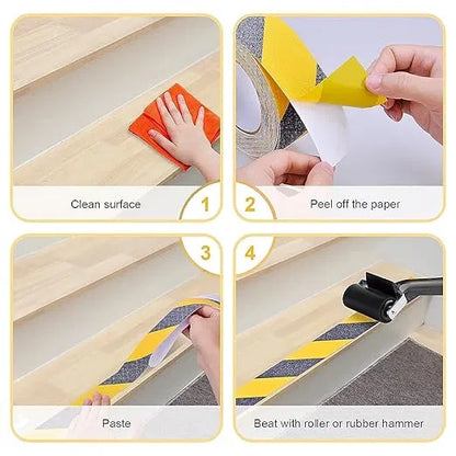 Yellow and black anti-slip adhesive tape by 25544, 5cm x 5m, with textured surface for safety and grip on stairs or floors.