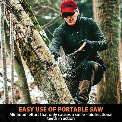 Hand gripper and pocket chainsaw with grips, folding pull saw, and storage pouch from brand 25544, shown with the tools and pouch.