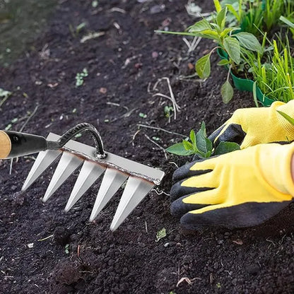 Teeth carbon steel garden weeding hand tool from 25560, designed for precise and easy removal of weeds in the garden.