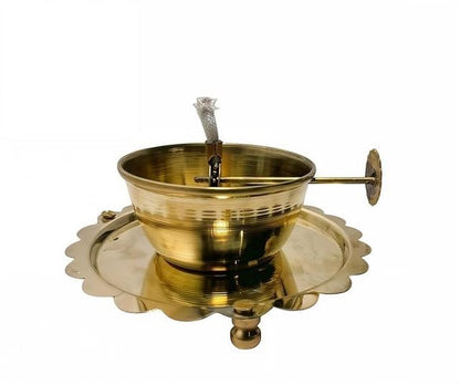 Akhand Diya lamp with glass enclosure and adjustable wick, traditional diya for festival lighting by 25960.