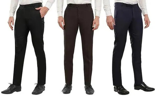 Black cotton boys' trousers for men, pack of 3, stylish and comfortable men's pants with waist size 28.