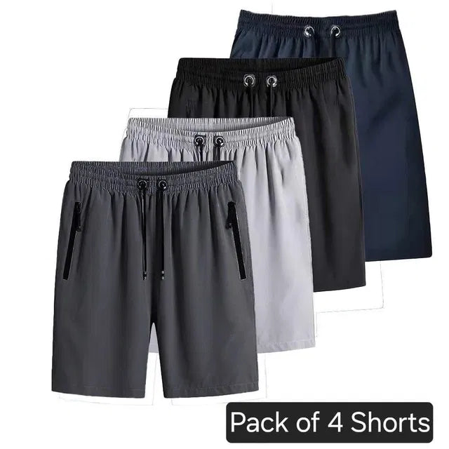 Set of four men's stretchable cotton shorts in multicolor, casual men's shorts by 25976, perfect for comfortable summer wear.