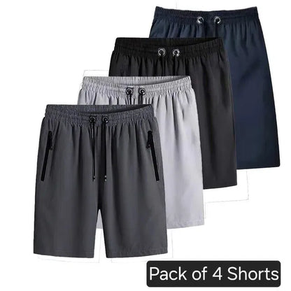 Set of four men's stretchable cotton shorts in multicolor, casual men's shorts by 25976, perfect for comfortable summer wear.