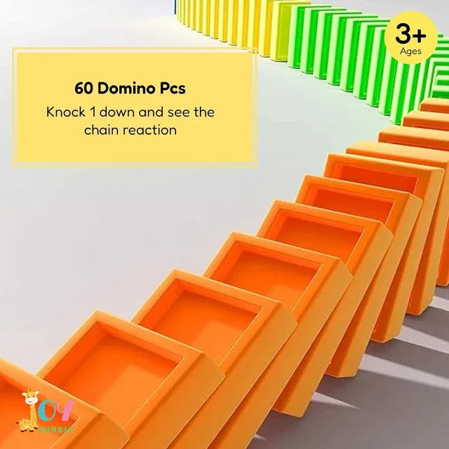 Train toy domino set for kids made of BPA-free plastic, featuring colorful blocks and sound effects for interactive play.