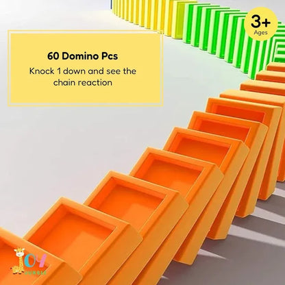 Train toy domino set for kids made of BPA-free plastic, featuring colorful blocks and sound effects for interactive play.