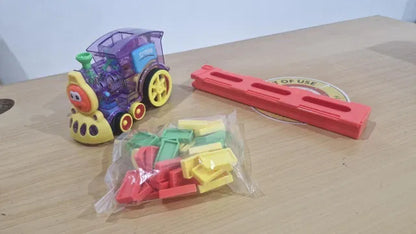Train toy domino set for kids made of BPA-free plastic, featuring colorful blocks and sound effects for interactive play.