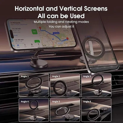 Magnetic phone holder for car dash by 26041, securely holding smartphone with a sleek, easy-to-install car mobile holder.