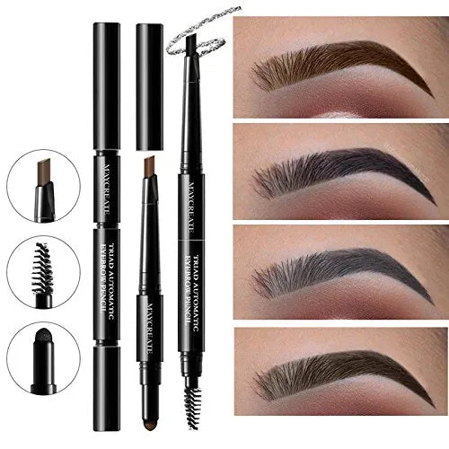 3-in-1 waterproof eyebrow kit with black brown pencil, powder, and brush for women, perfect for defining eyebrows.