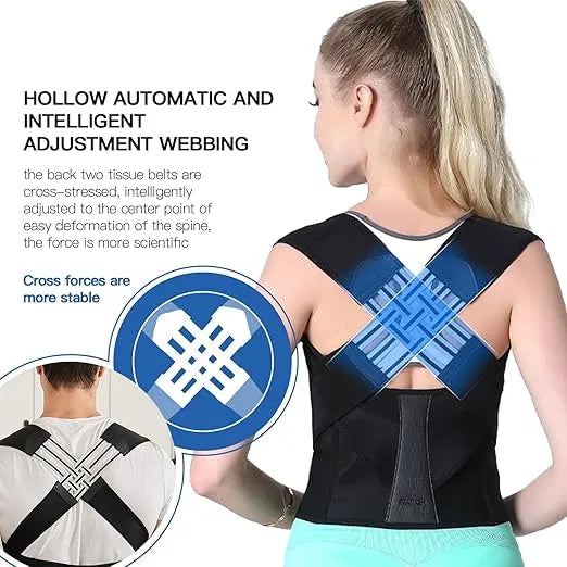 Adjustable back brace posture corrector by 26041, designed for men and women, with a muscle toning belt and invisible support.
