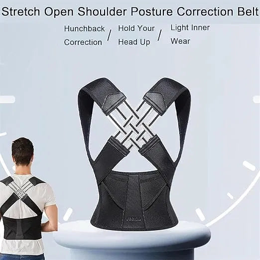 Adjustable back brace posture corrector for men and women, muscle toning belt with invisible design and supportive fit.