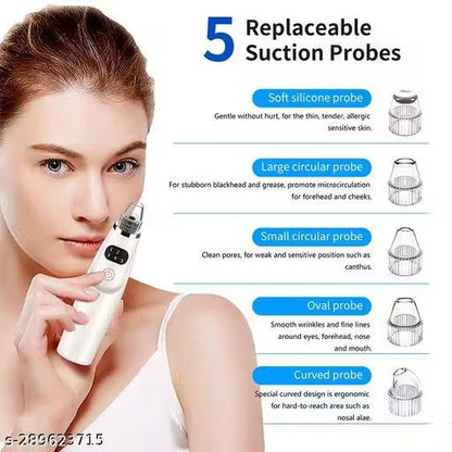 Derma suction vacuum skin cleanser and blackhead remover tool with 4-in-1 multi-function design for skin treatment and pimple removal.