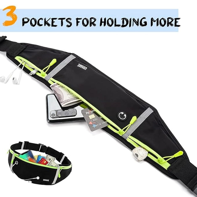 Slim running belt and workout fanny pack for men and women, holds Apple iPhone, made of sweat-resistant material.