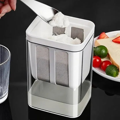 Multifunctional yogurt filter with fine mesh strainer from 26041, showcasing the durable stainless steel design for straining liquids.