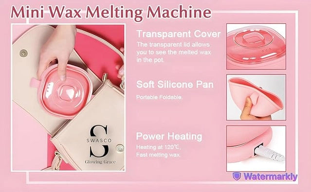 Silicone foldable wax heater from 26041, compact electric wax machine with quick, even heating and detachable lid for easy cleaning.
