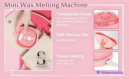 Silicone foldable wax heater from 26041, compact electric wax machine with quick, even heating and detachable lid for easy cleaning.
