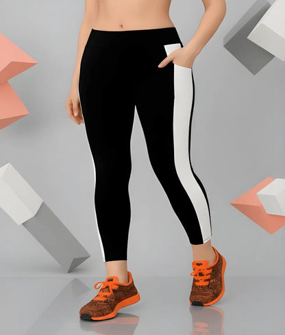 Girls' black and white yoga pants from 26056, designed for comfort and flexibility in women's yoga and activewear.