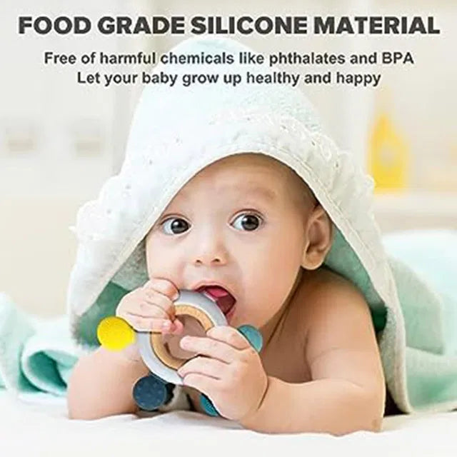 Soft silicone baby teether from 26072, designed for teething relief, with a colorful, textured surface for soothing gums.