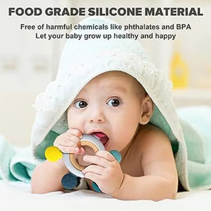 Soft silicone baby teether from 26072, designed for teething relief, with a colorful, textured surface for soothing gums.