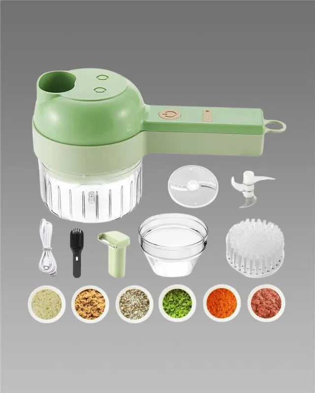 Portable electric vegetable cutter set with egg cutters, includes 4-in-1 multifunctional design for efficient food prep.