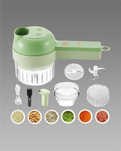 Portable electric vegetable cutter set with egg cutters, includes 4-in-1 multifunctional design for efficient food prep.