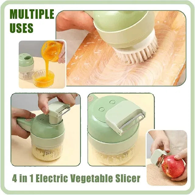 Electric vegetable cutter set by 26072 with egg cutter attachments, portable 4-in-1 kitchen tool for slicing and chopping vegetables.