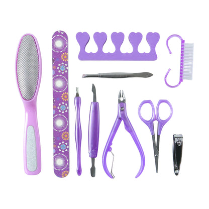 Wukusy 10-piece personal grooming manicure and pedicure nail care tool set with various nail clippers, files, and cuticle pushers